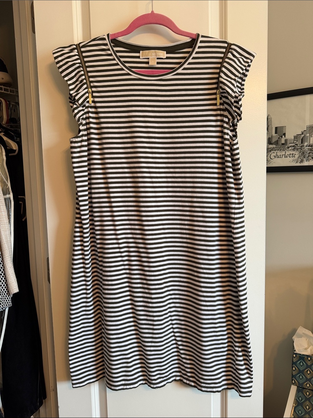 Michael Kors Olive and White Striped Dress